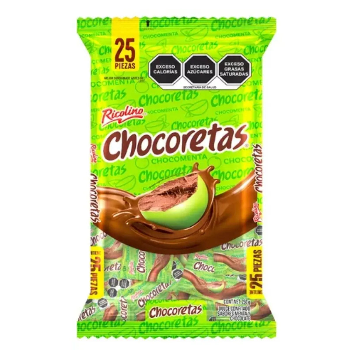 25 Chocoretas Ricolino Chocolate Con Menta Bolsa 250g - Pilot - vista lateral