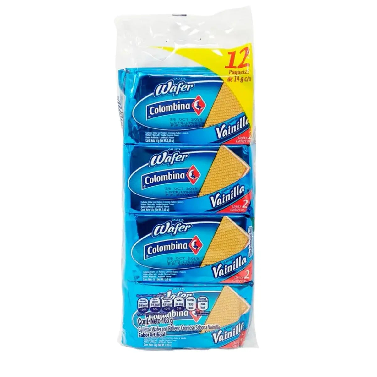12pz Galleta De Vainilla Wafer Colombina 168gr - Pilot - vista lateral