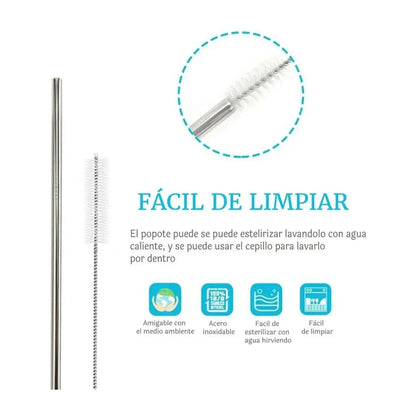 Straw Stainless Steel Straight Straw Reusable Brush Cleaning Utensils Drink Lab (4) - Drink Lab - vista lateral