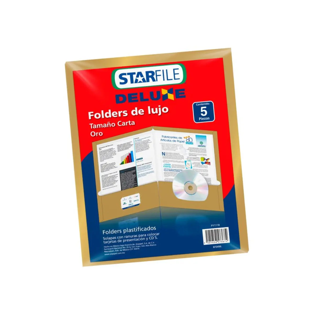 12paq. 5pzas Folder Carta Plastico Arpapel Dorado 23.5x29.5cm - Star File