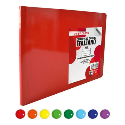 6 CUADERNO COSIDO ITALIANO 100 HOJAS RAYA SURTIDO - First Class - vista lateral
