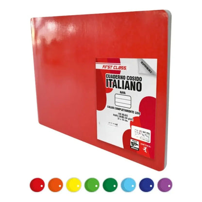6 CUADERNO COSIDO ITALIANO 100 HOJAS RAYA SURTIDO - First Class - vista trasera