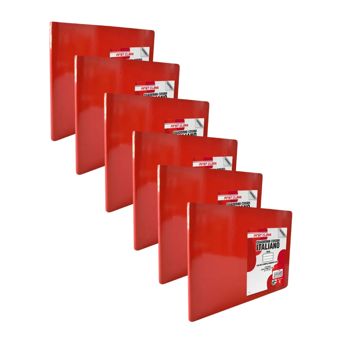 6 CUADERNO COSIDO ITALIANO 100 HOJAS RAYA SURTIDO - First Class - detalle