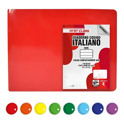 6 CUADERNO COSIDO ITALIANO 100 HOJAS RAYA SURTIDO - First Class