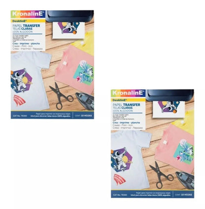 2 Pack Papel Transfer Kronaline Telas Claras 10 Hojas Tr300 - Kronaline - detalle