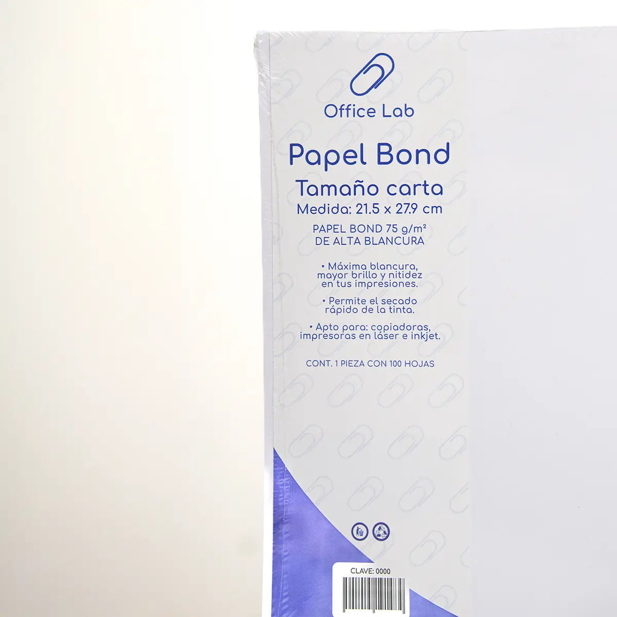 PAPEL BOND 100 HOJAS CARTA 75 g - Office Lab - vista lateral