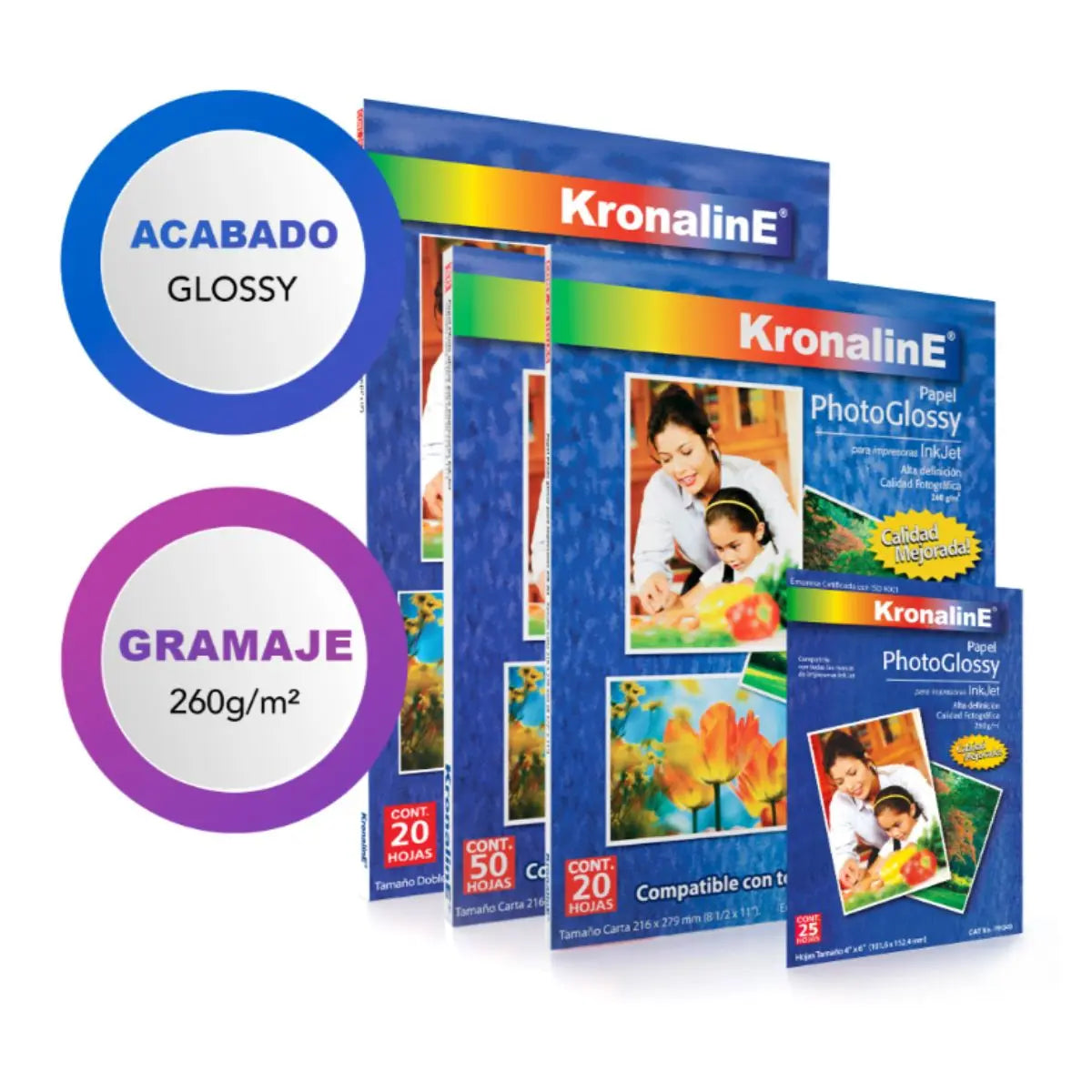 Papel Fotográfico Photoglossy Kronaline PH346 Carta 50 Hojas c/u 3 PIEZA - Kronaline - detalle