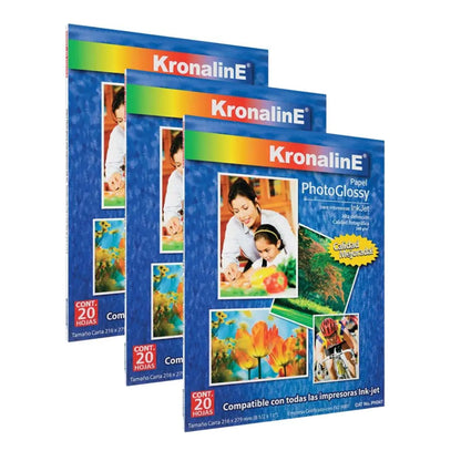 Papel Fotográfico Photoglossy Kronaline PH347 Carta 20 Hojas c/u 3 PIEZA - Kronaline - empaque