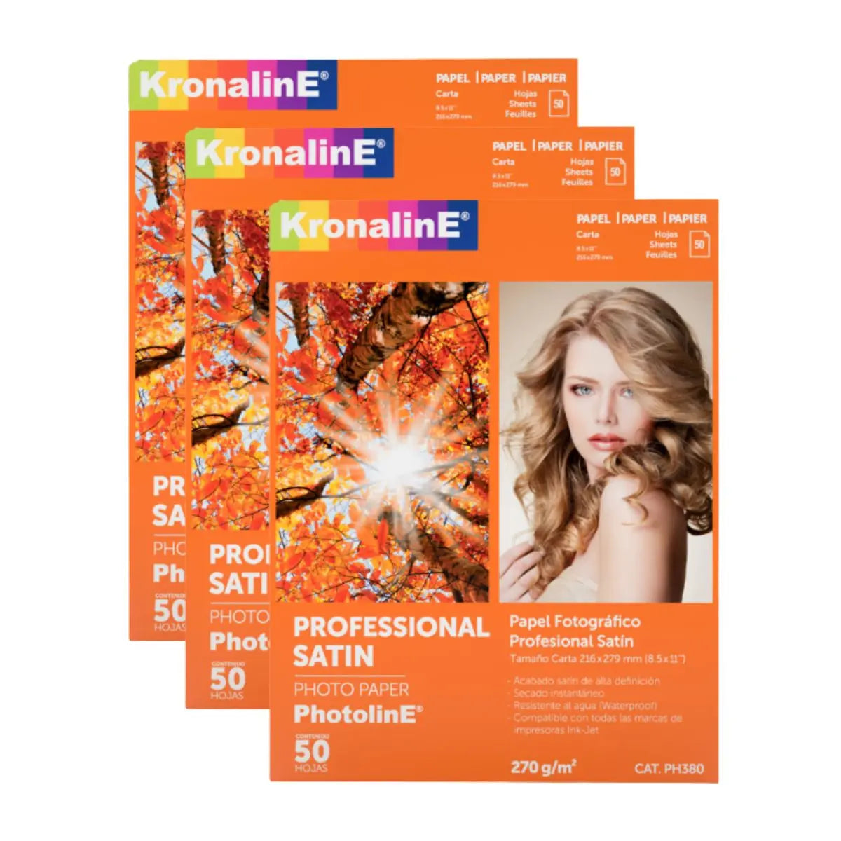 Papel Fotografico Satinado Carta Kronaline Ph380 50 Hojas c/u 3 PIEZA - Kronaline - accesorios