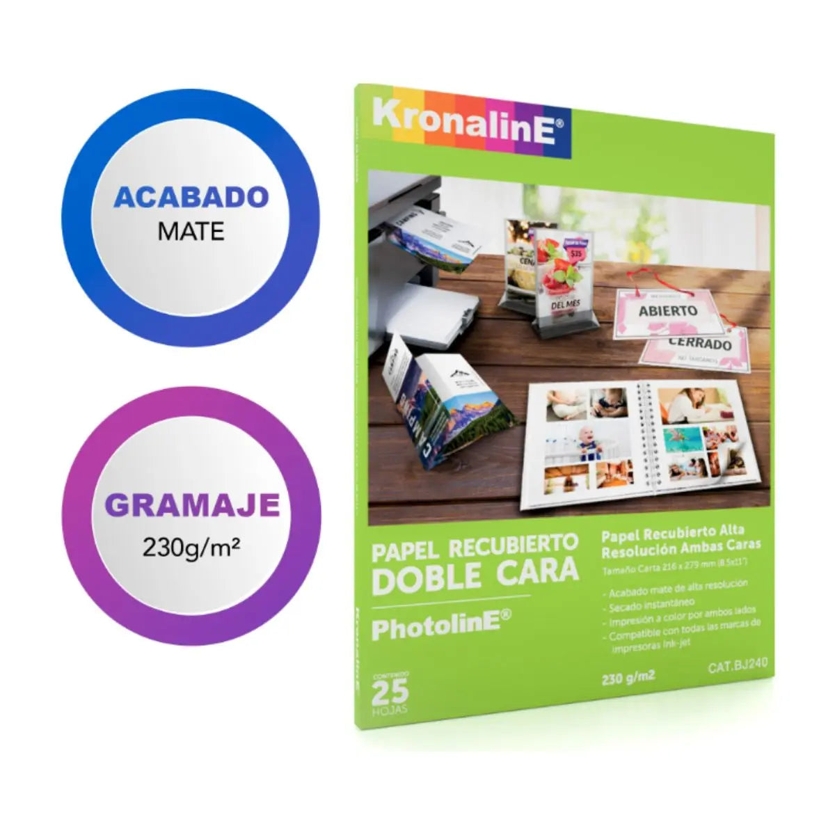 Papel Recubierto Alta Resolución Kronaline BJ240 Doble Cara 25 Hojas c/u 3 PIEZA - Kronaline - empaque