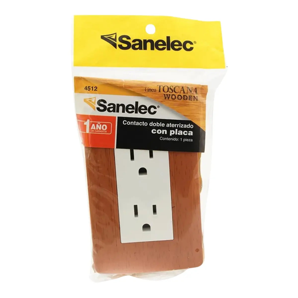 Placa Wooden contacto doble, minimo a surtir 12 pzas Caja con 12 pz - Sanelec
