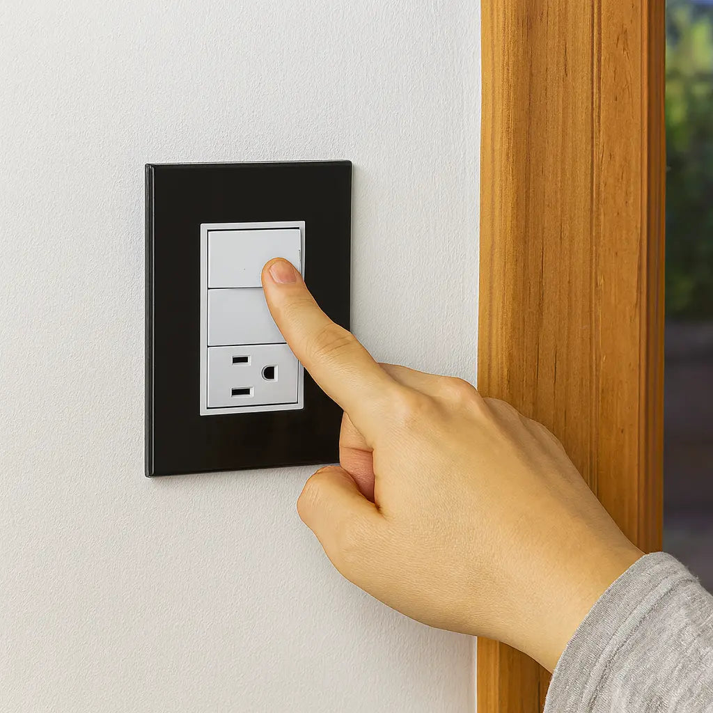 Placa Sanelec Línea Venecia Humo con Apagador y Contacto Aterrizado 127V INNER 12pz - Sanelec - detalle
