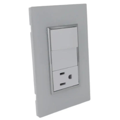 Placa Sanelec Línea Venecia Blanco Con Apagador y Contacto Aterrizado 127V - Sanelec - detalle