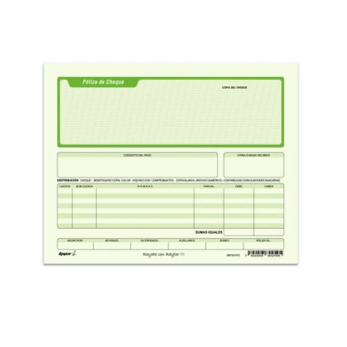 4 Block 50 hjs C/U Poliza de Cheque Medio Oficio Verde RAYTER - Rayter - detalle