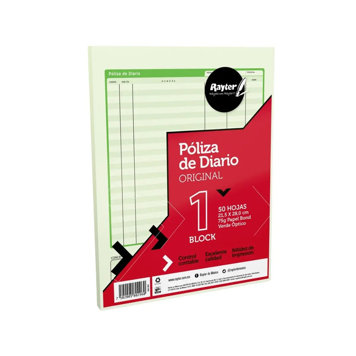 2 Block Poliza de Diario TamaÃ±o Carta 50 Hojas Verde Optico RAYTER - Rayter - detalle