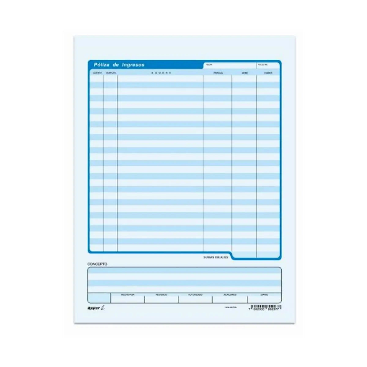 3 Block Poliza Ingresos Rayter Azul Tamaño Carta 50 H C/u Rayter