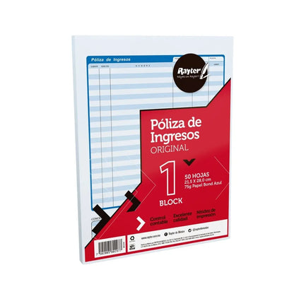 3 Block Poliza de Ingresos 50 Hojas Azul TamaÃ±o Carta RAYTER - Rayter - vista lateral