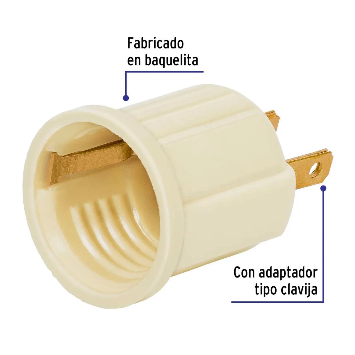 Portalámpara c/clavija baquelita granel Empaque con 10 pzs - Sanelec - vista trasera