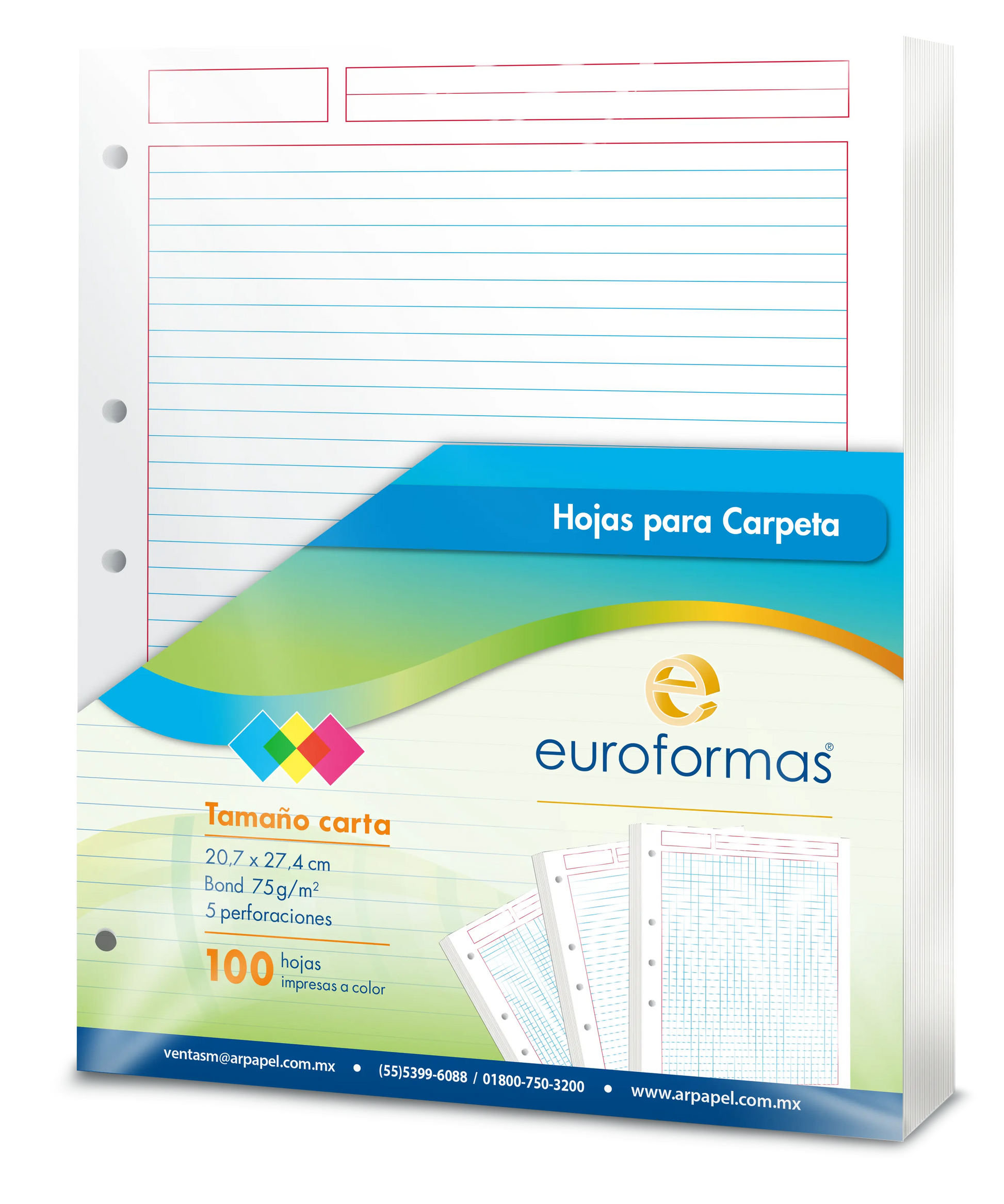 100 Hojas Carpeta Repuesto Euroformas Tamaño Carta 75g Euroformas
