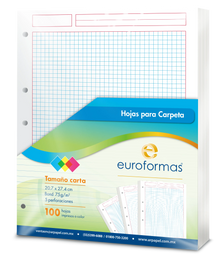 100 Hojas Carpeta Repuesto Euroformas Tamaño Carta 75g Cuadro Chico Euroformas
