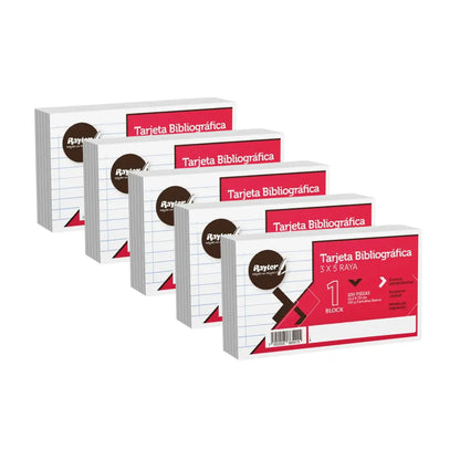 5 Paquetes 100hjs/Cu Tarjeta Bibliografica (3"x5") Rayada RAYTER - Rayter