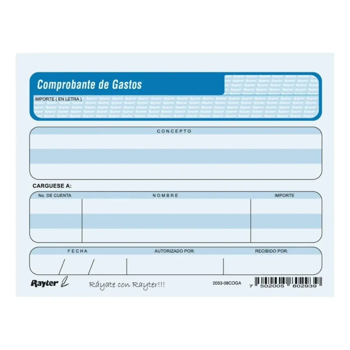10 COMPROBANTE DE GASTOS AZUL 1/4 DE CARTA - Rayter - vista lateral