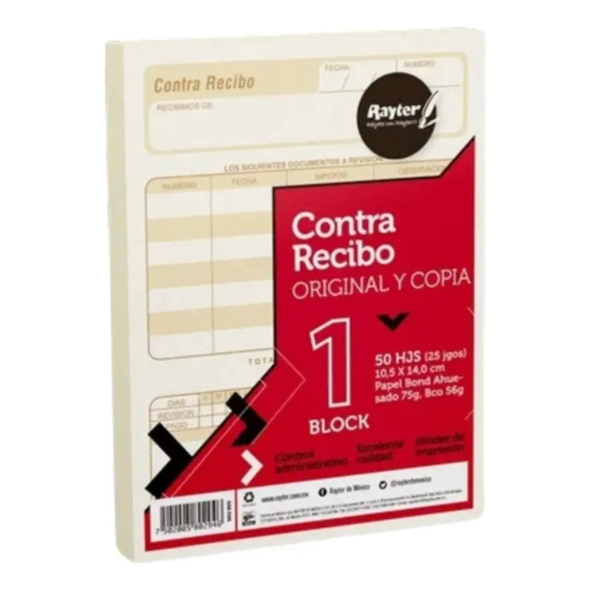 10 CONTRA RECIBO 1/4 DE CARTA ORIGINAL Y COPIA - Rayter - vista lateral