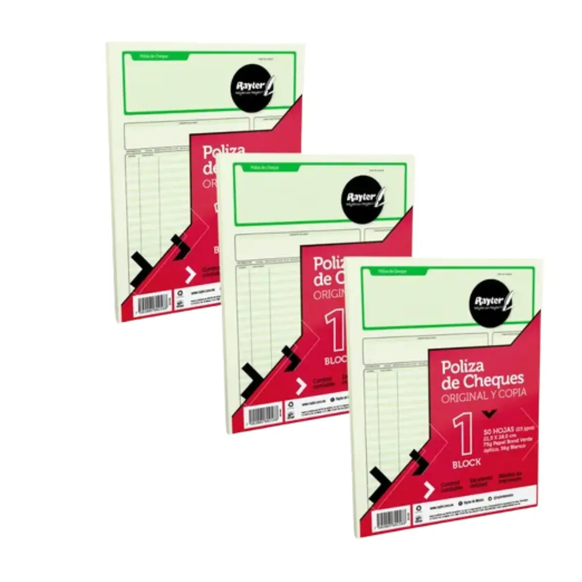 3 Block 25 hjs C/U Poliza de Cheque Carta Verde RAYTER - Rayter - detalle