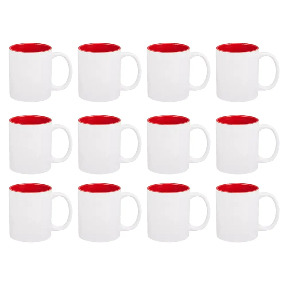 12 Tazas Ceramica Sublimacion Sublimar Blanca Colores 325ml Elegir Interior Rojo - Promopción