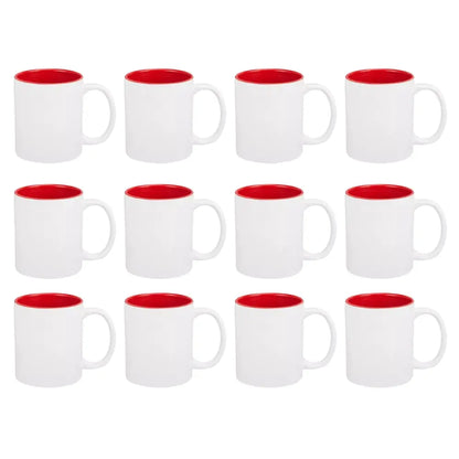 12 Tazas Ceramica Sublimacion Sublimar Blanca Colores 325ml Elegir Interior Rojo - Promopción
