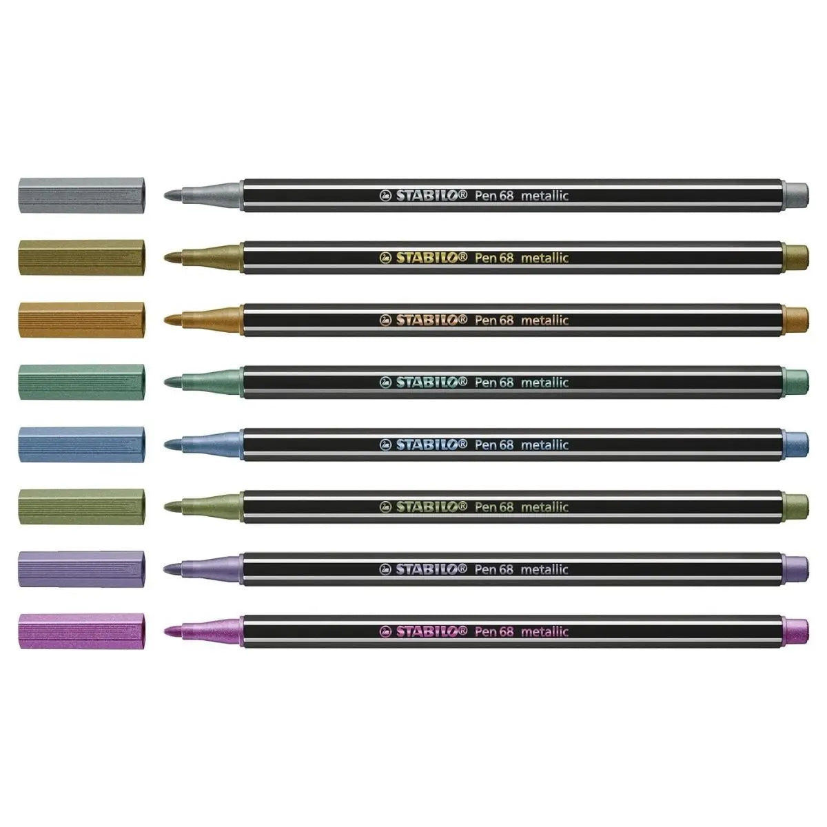 8 Rotuladores Stabilo Pen 68 Metalicos Marcador Escolar - Stabilo - empaque