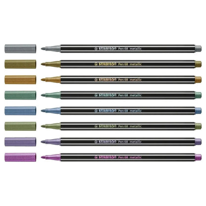 8 Rotuladores Stabilo Pen 68 Metalicos Marcador Escolar - Stabilo - empaque