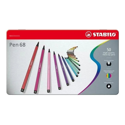 50 Rotuladores Stabilo Pen 68 Colores Estuche Metalico - Stabilo - empaque