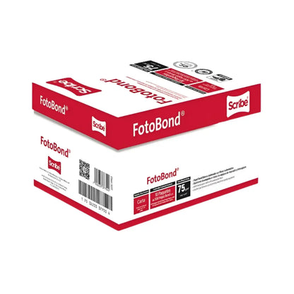 Caja con 5000 Hojas Papel Fotobond 500 Hojas Scribe Blanco OFICIO 75gr 95% Blancura - Scribe - vista lateral