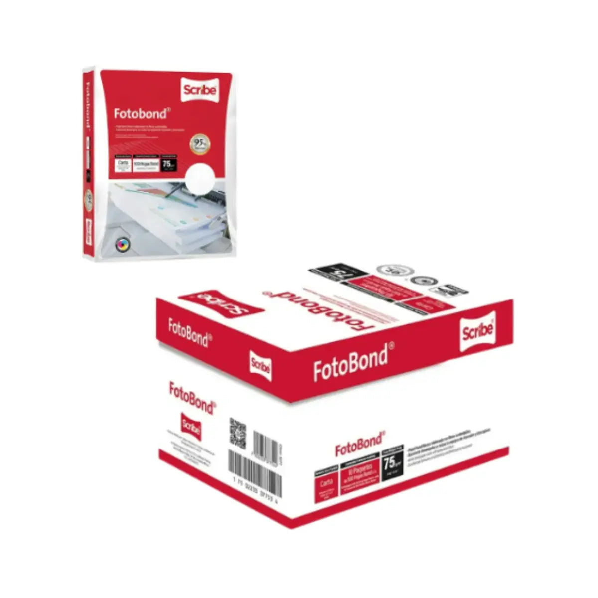 Caja con 5000 Hojas Papel Fotobond 500 Hojas Scribe Blanco OFICIO 75gr 95% Blancura - Scribe