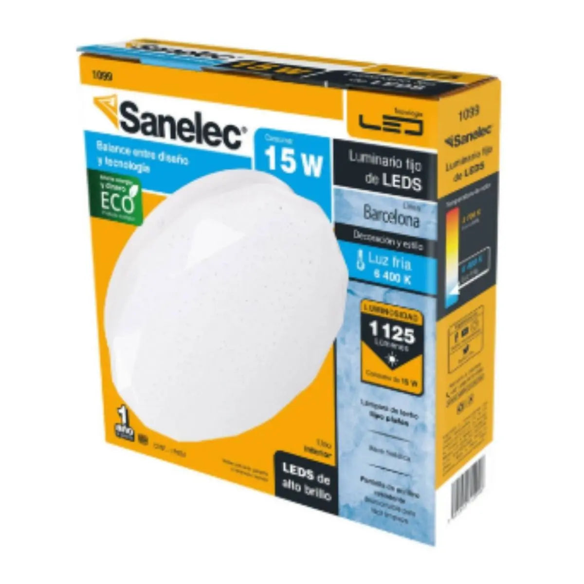 Luminario Plafon Redondo Sanelec Fijo LED 15 W - Sanelec - vista lateral