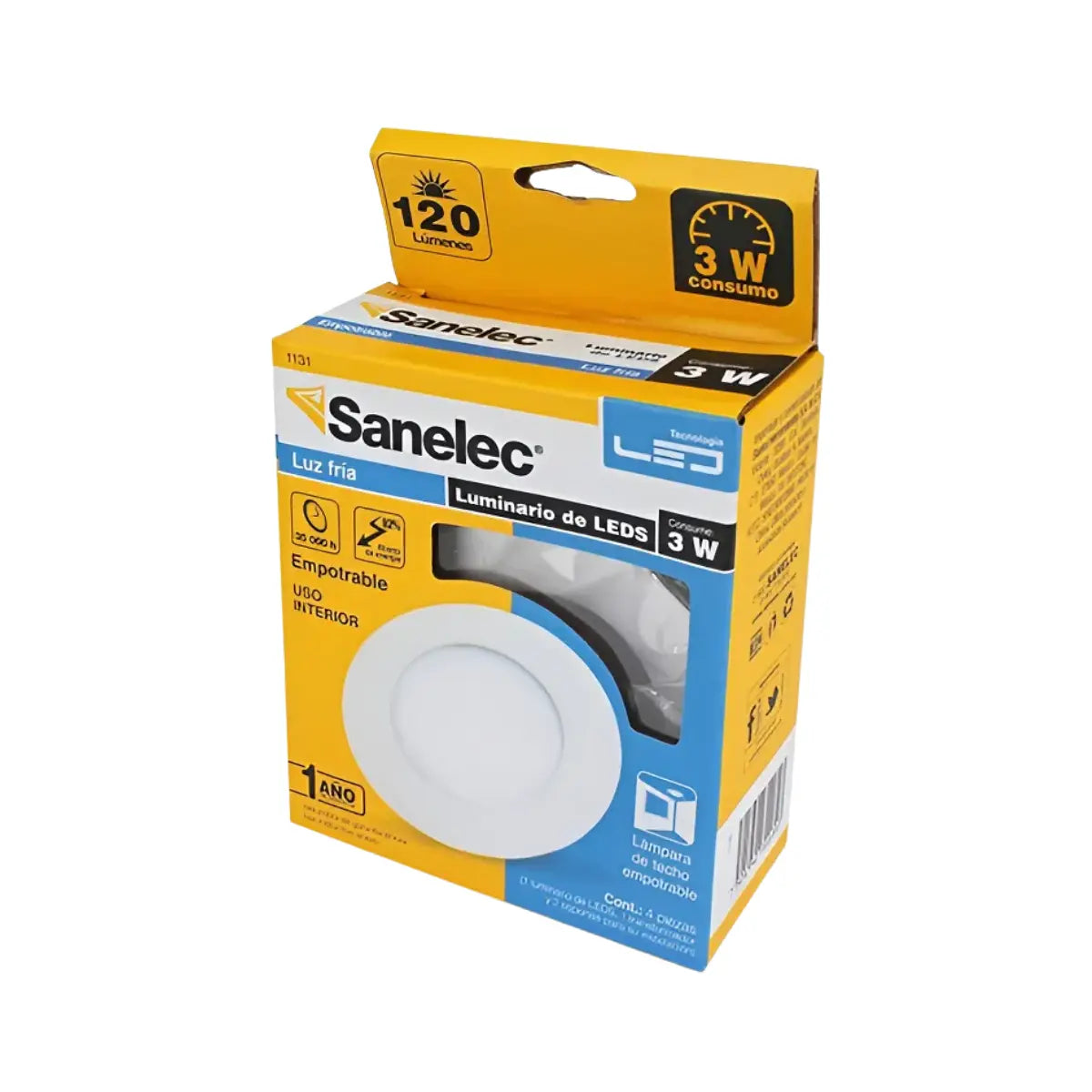 Lámpara circular 3W 3 leds luz luz fría Sanelec - Sanelec - vista lateral