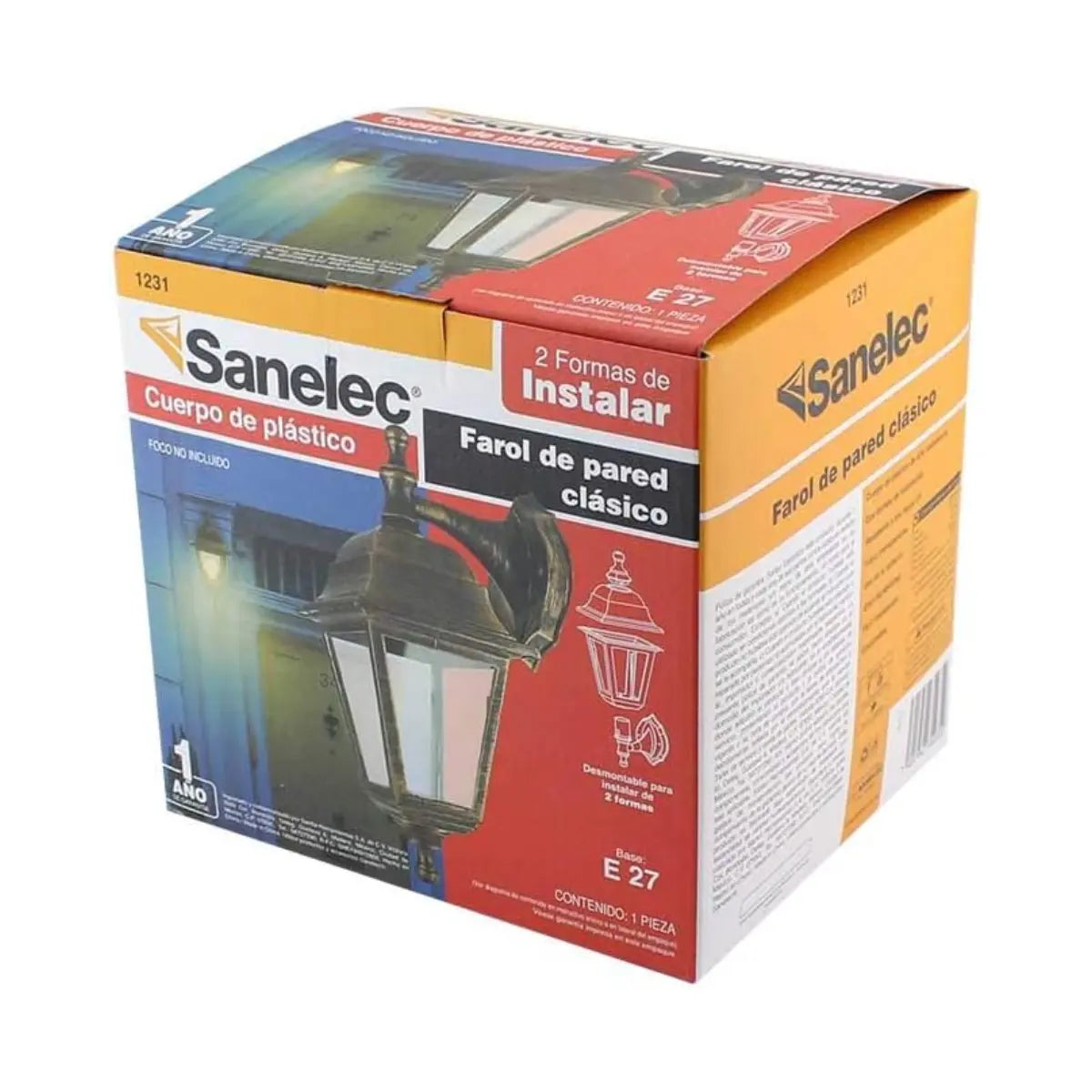 Farol de Pared Diseño Clasico Color Dorado Sanelec - Sanelec - detalle