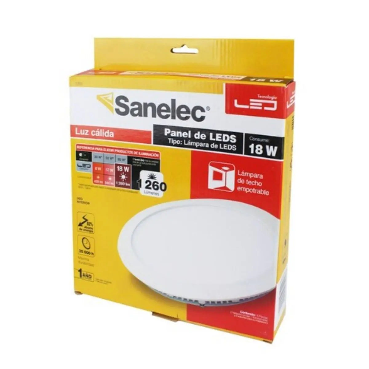 Luminario Lampara LED Techo Sanelec 18 W Luz Calida - Sanelec - vista lateral