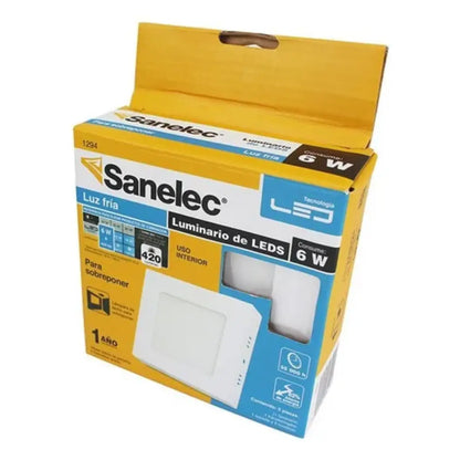 Lámpara cuadrada s/poner 6W luz fría Santul - Sanelec - detalle
