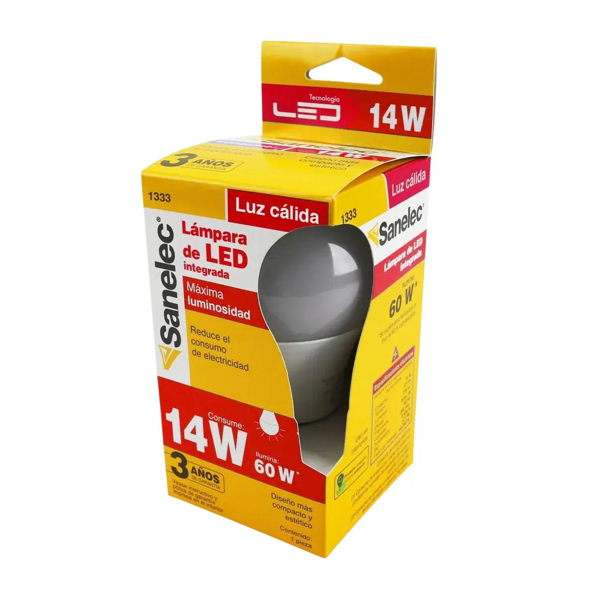 Foco Led 1333 Sanelec 14W Omnidireccional Luz Calida 3 Piezas - Sanelec - detalle