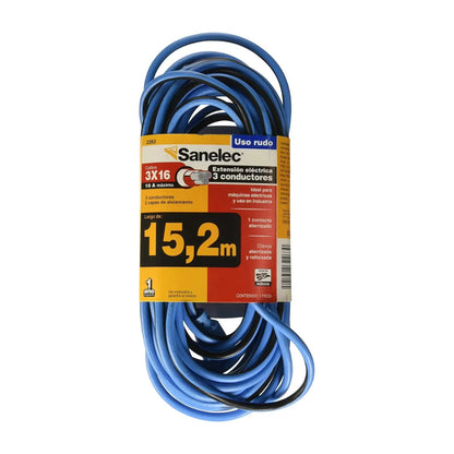 Extensión de Uso Rudo Aterrizada 15.2 m Azul 3x16 - Sanelec - detalle