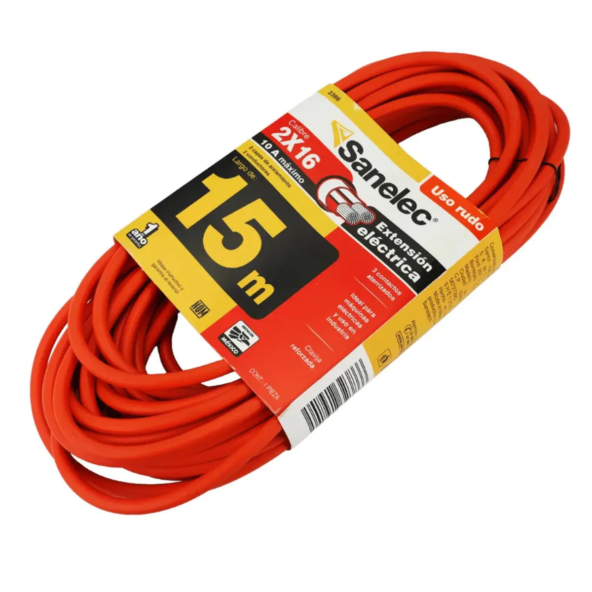 Extensión uso rudo 15 m Naranja Sanelec - Sanelec