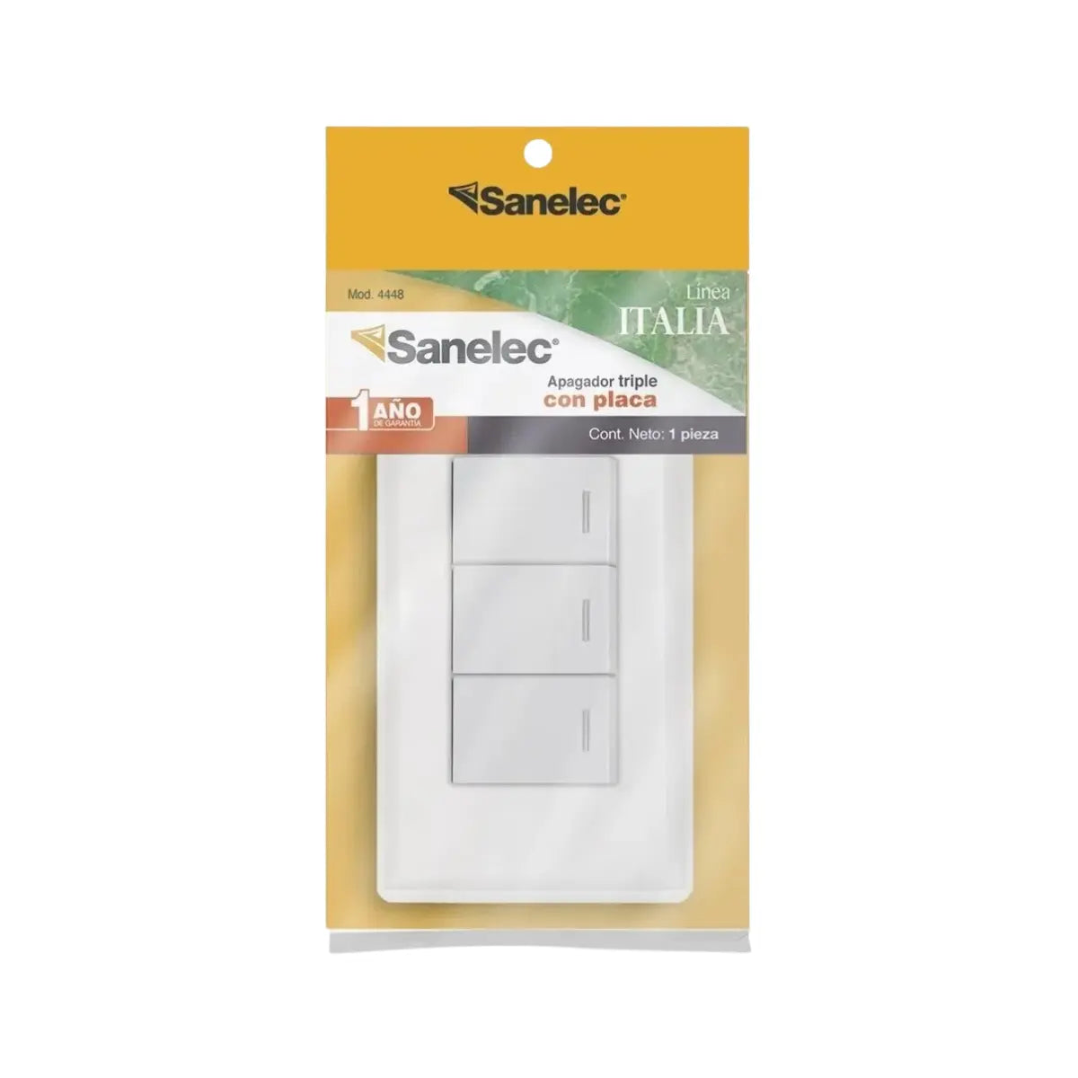 Placa Italia apagador triple   Caja con 12 pz Sanelec - Sanelec - detalle