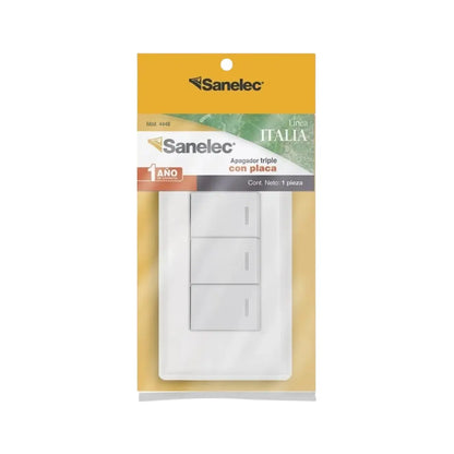 Placa Italia apagador triple   Caja con 12 pz Sanelec - Sanelec - detalle
