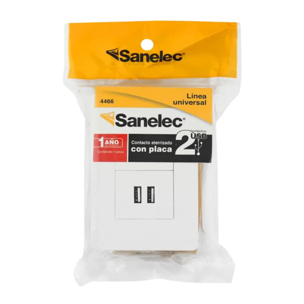 Contacto Aterrizado Sanelec Doble Puerto Usb 4466 Pared Blanco 12 Piezas - Sanelec - vista lateral