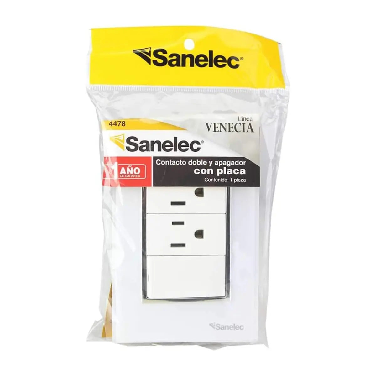 Placa Apagador y Doble Contacto 4478 Sanelec Venecia 3 Piezas - Sanelec