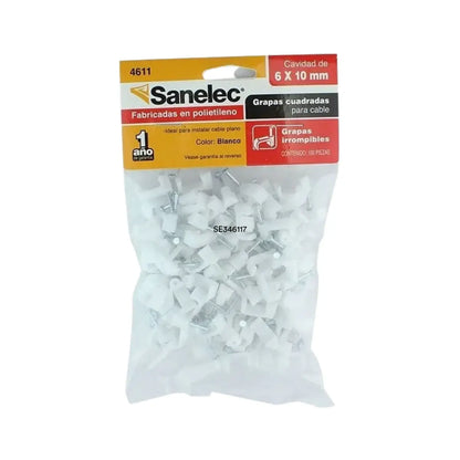 Grapa cuadrada p/cable 10mm blanca bolsa c/100 pz Empaque Sanelec - Sanelec