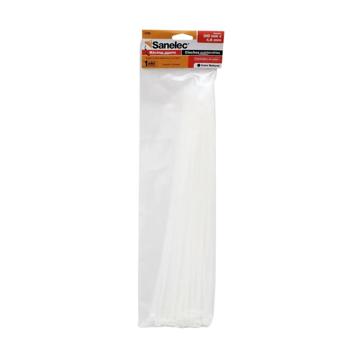 50 Cinchos de Plastico Color Natural 4.8 x 300 mm Sanelec 50 PZS - Sanelec - detalle
