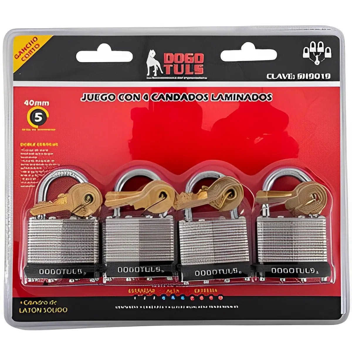 Juego 4 Candados Laminado 40mm Gancho Corto Nivel 5 Dogotuls - Dogotuls